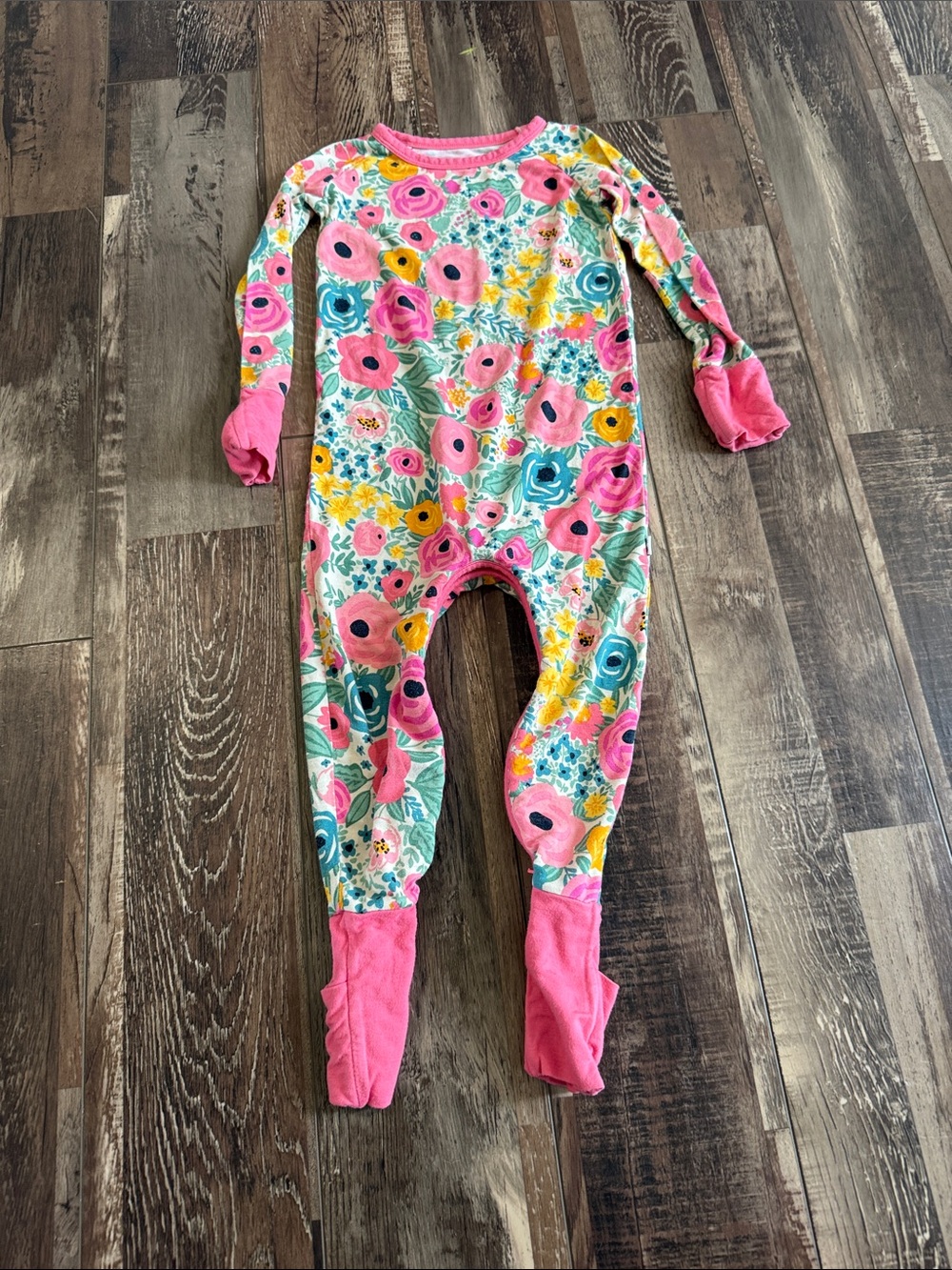 Little Sleepies Pink, Teal & Yellow Floral Footed One-Piece